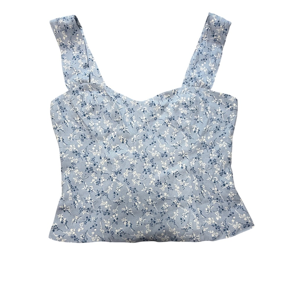 Reformation Hester Tank Top 4 Blue Floral Coquette  Sweetheart Cami Cottagecore - Picture 5 of 13